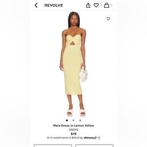 Revolve SNDYS yellow strapless midi dress size XS